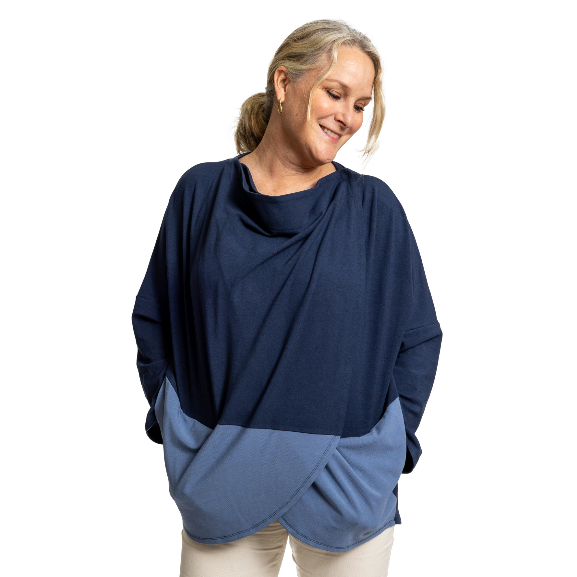 Chemo long sleeve shirt closed front snapped neck