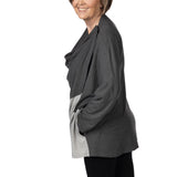 side shot of the cardigan showing off the wrap