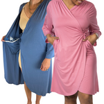 Mastectomy Robe Interior Pocket And pink hospital gown