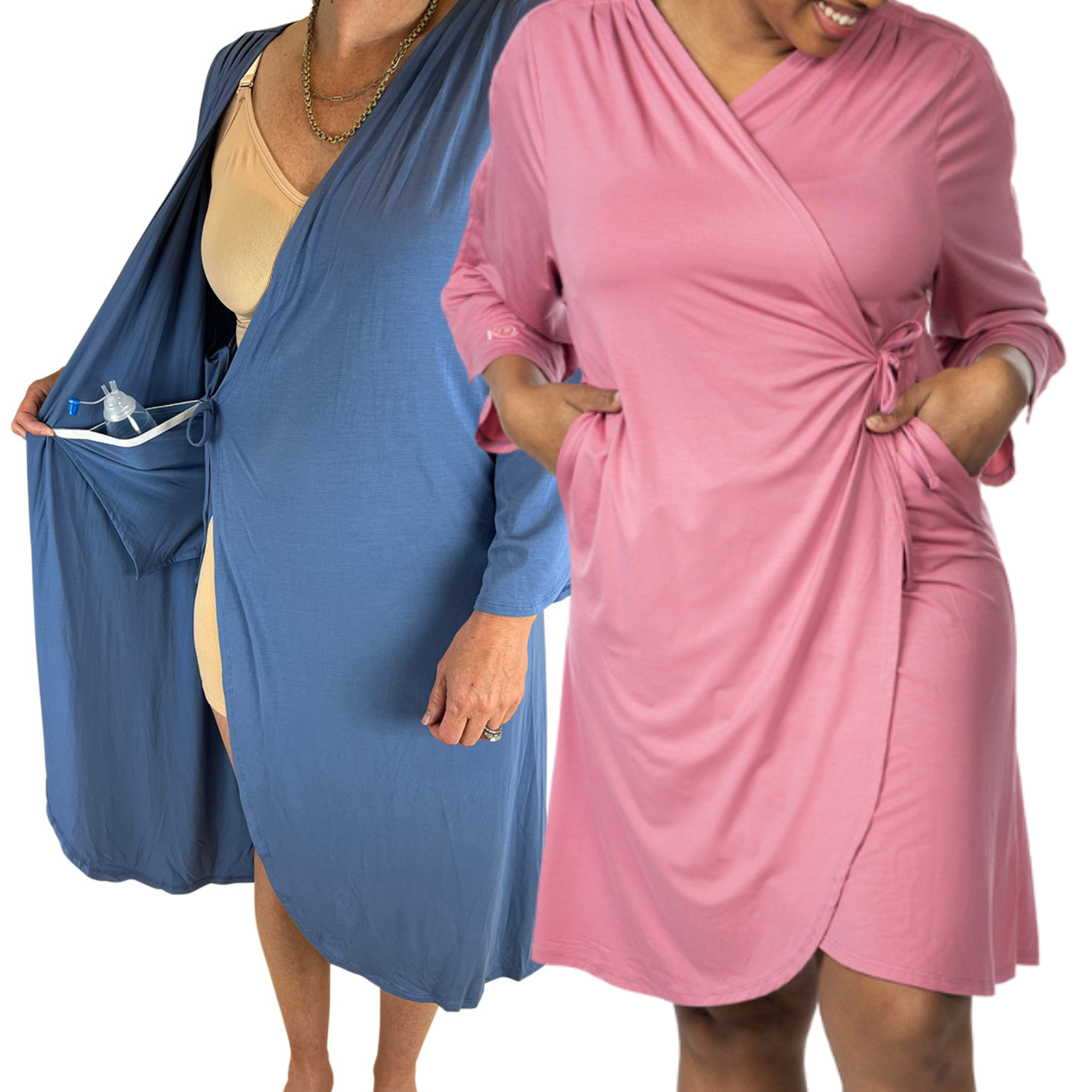 Mastectomy Robe Interior Pocket And pink hospital gown