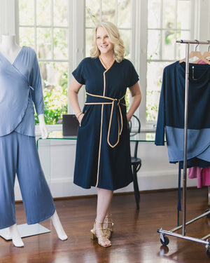 Load image into Gallery viewer, Cindy Trice featuring the Kristin Dress in Navy
