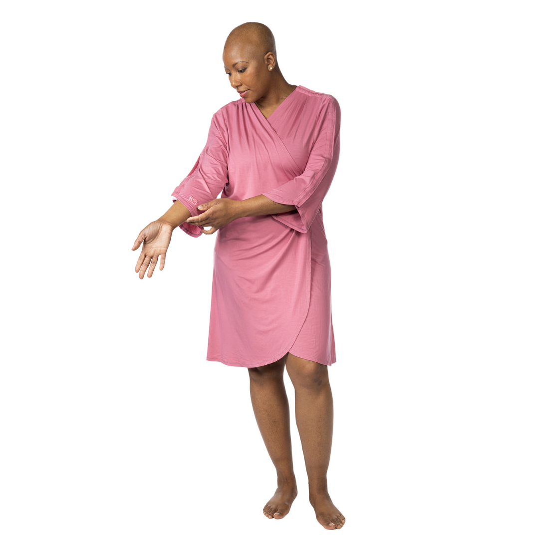 Hospital Gown with Snap Sleeves in Dusty Rose