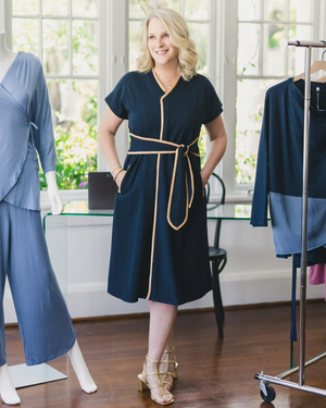 Load image into Gallery viewer, Kristin Sash Dress in Navy
