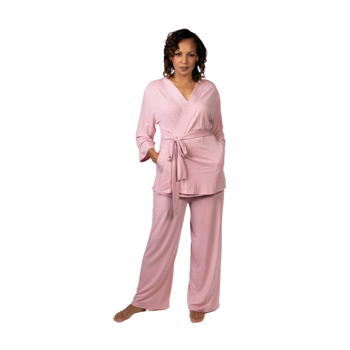 Front shot of home recovery pajamas in rose pink