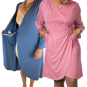 Load image into Gallery viewer, Mastectomy Robe Interior Pocket And pink hospital gown
