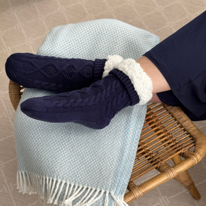 Load image into Gallery viewer, lifestyle navy gripper socks
