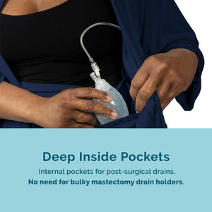 Deep inside pockets. Internal pockets for post surgical drains. No need for bulky mastectomy drain holders