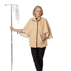 Load image into Gallery viewer, KickIt Cape showing functionality for IV pole and chemo line
